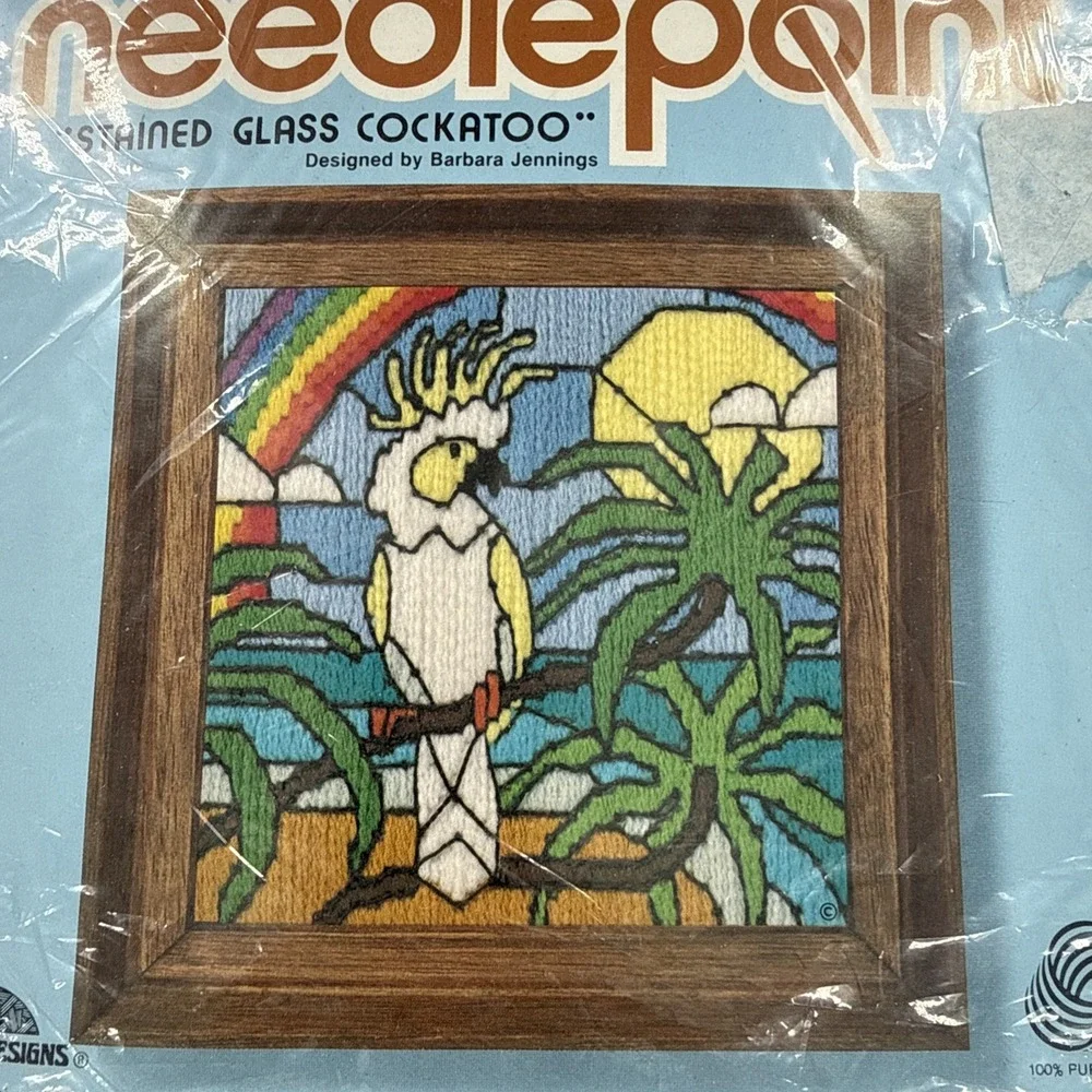 Vtg Jiffy Longstitch Needlepoint Stained Glass‎ Cockatoo #5866 Barbara Jennings